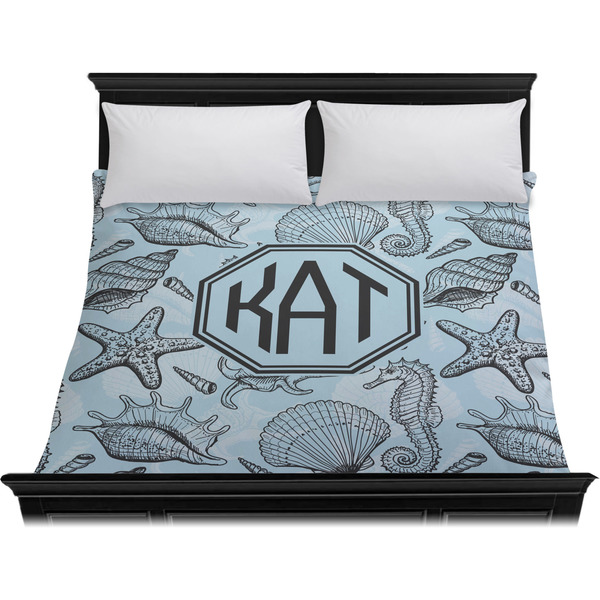 Sea-blue Seashells Duvet Cover - King - On Bed - No Prop