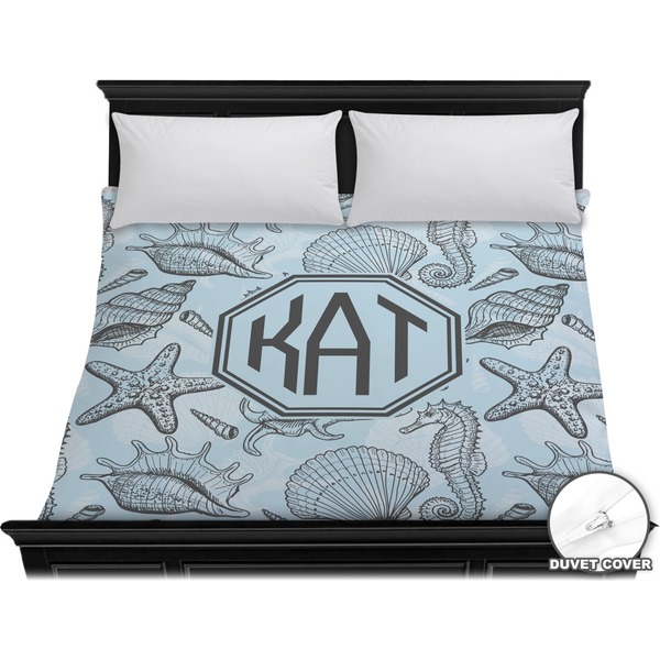 Custom Sea-blue Seashells Duvet Cover - King (Personalized)