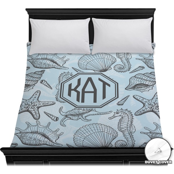 Custom Sea-blue Seashells Duvet Cover - Full / Queen (Personalized)