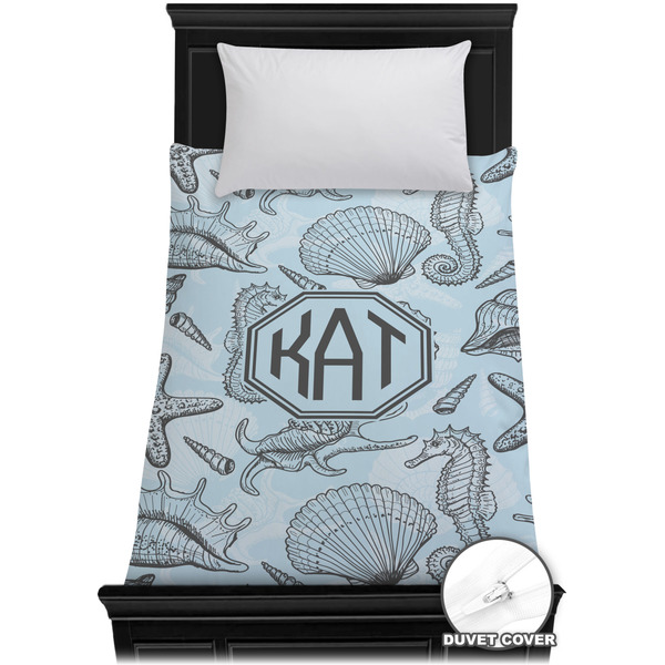 Custom Sea-blue Seashells Duvet Cover - Twin XL (Personalized)