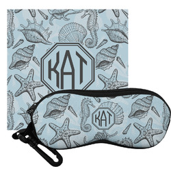 Sea-blue Seashells Eyeglass Case & Cloth (Personalized)