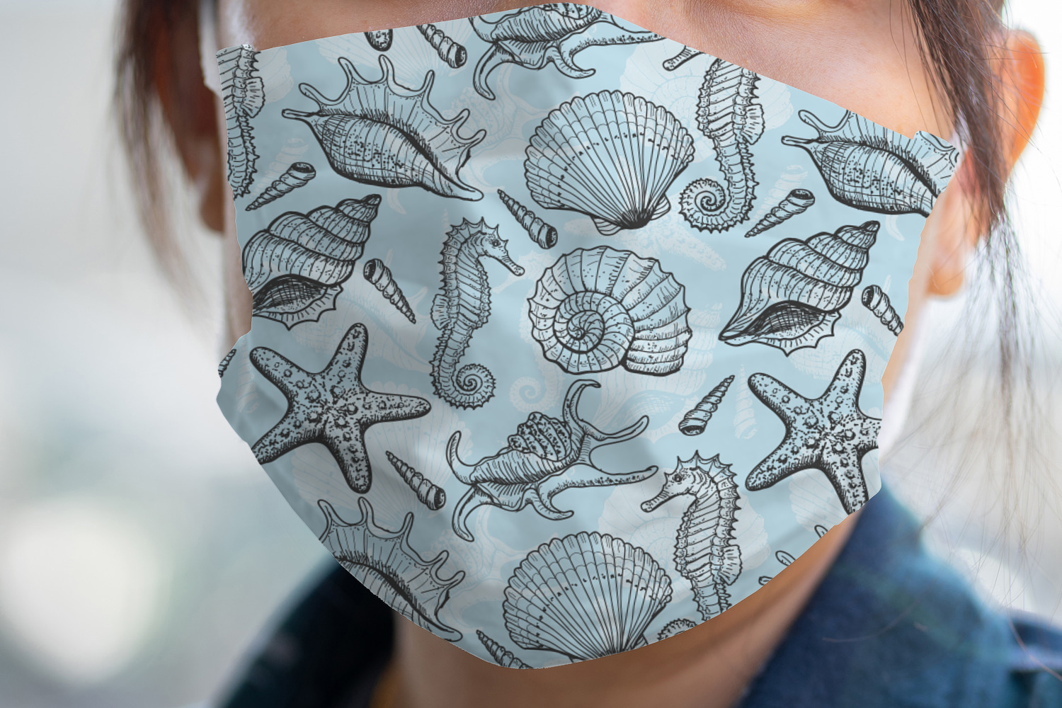 Seablue Seashells Face Mask Cover (Personalized) YouCustomizeIt