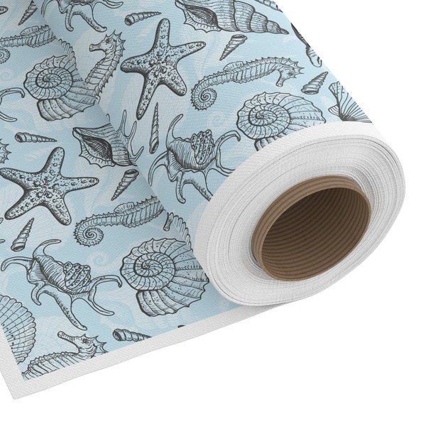 Custom Sea-blue Seashells Fabric by the Yard - Spun Polyester Poplin
