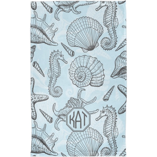 Sea-blue Seashells Finger Tip Towel - Full View
