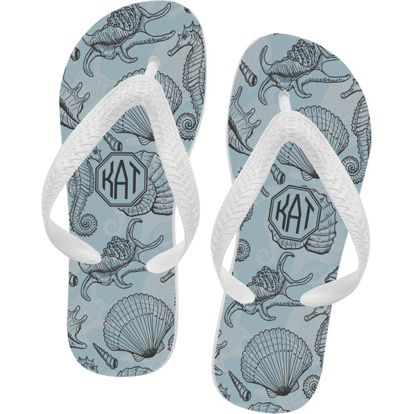 Custom Sea-blue Seashells Flip Flops - Medium (Personalized)