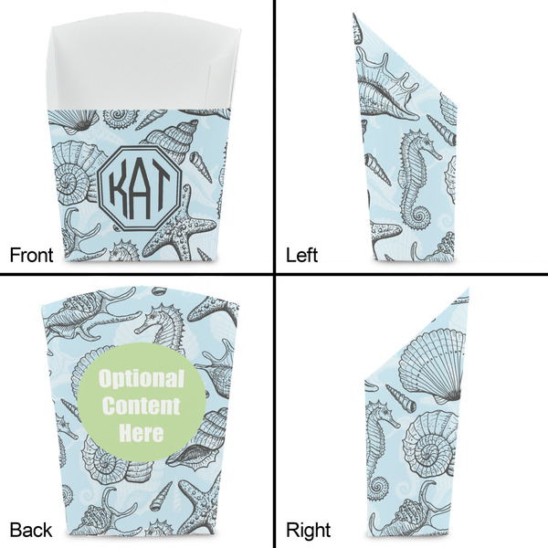 Sea-blue Seashells French Fry Favor Box - Front & Back View