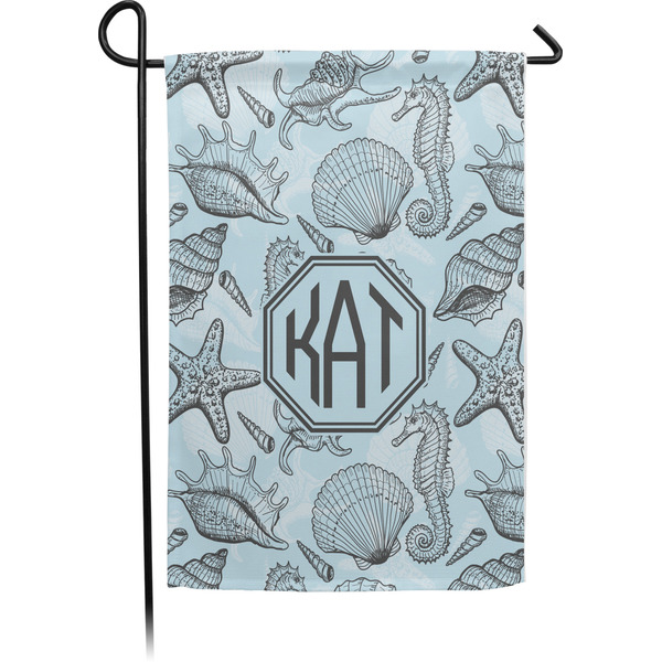 Custom Sea-blue Seashells Small Garden Flag - Single Sided w/ Monograms