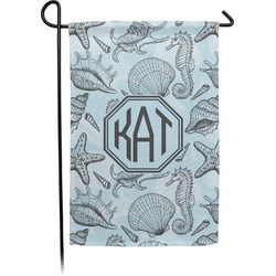 Sea-blue Seashells Small Garden Flag - Double Sided w/ Monograms