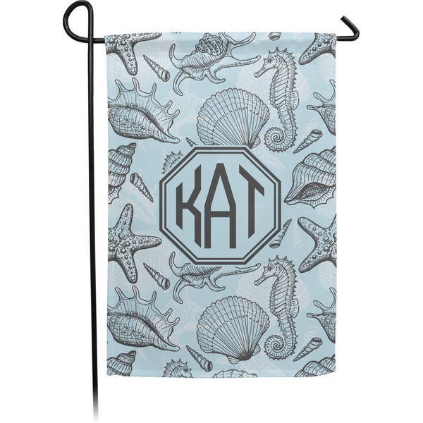 Custom Sea-blue Seashells Small Garden Flag - Double Sided w/ Monograms