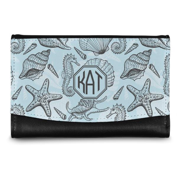 Custom Sea-blue Seashells Genuine Leather Women's Wallet - Small (Personalized)