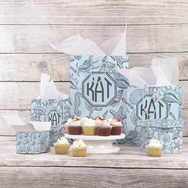 Sea-blue Seashells Gift Bags - In Context
