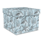 Sea-blue Seashells Gift Box with Lid - Canvas Wrapped - Large (Personalized)