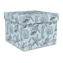 Sea-blue Seashells Gift Box with Lid - Canvas Wrapped - Large (Personalized)