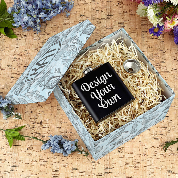 Sea-blue Seashells Gift Boxes with Lid - Canvas Wrapped - Large - In Context