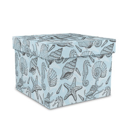 Sea-blue Seashells Gift Box with Lid - Canvas Wrapped - Medium (Personalized)