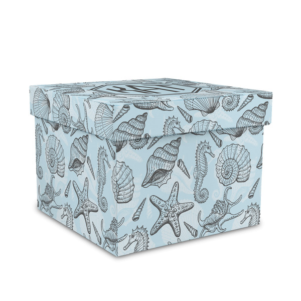 Custom Sea-blue Seashells Gift Box with Lid - Canvas Wrapped - Medium (Personalized)