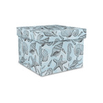 Sea-blue Seashells Gift Box with Lid - Canvas Wrapped - Small (Personalized)