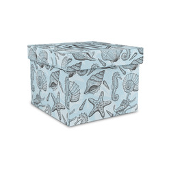 Sea-blue Seashells Gift Box with Lid - Canvas Wrapped - Small (Personalized)