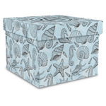 Sea-blue Seashells Gift Box with Lid - Canvas Wrapped - X-Large (Personalized)