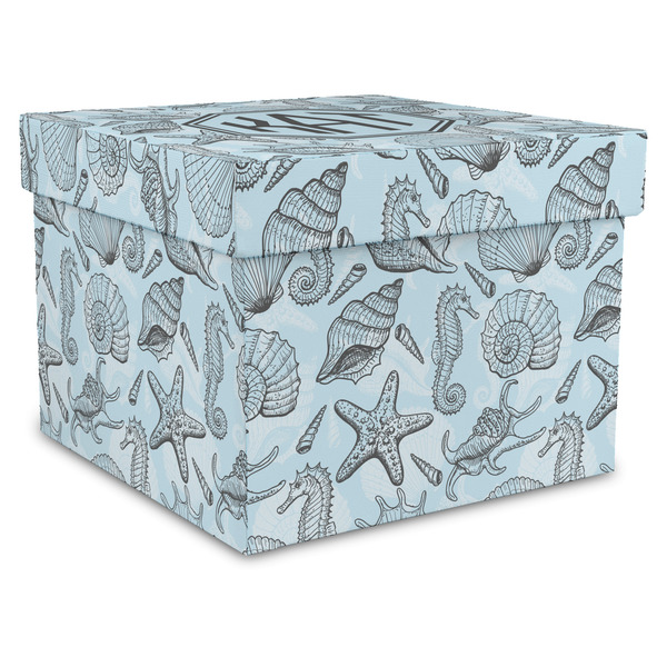 Custom Sea-blue Seashells Gift Box with Lid - Canvas Wrapped - X-Large (Personalized)