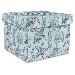 Sea-blue Seashells Gift Box with Lid - Canvas Wrapped - XX-Large (Personalized)