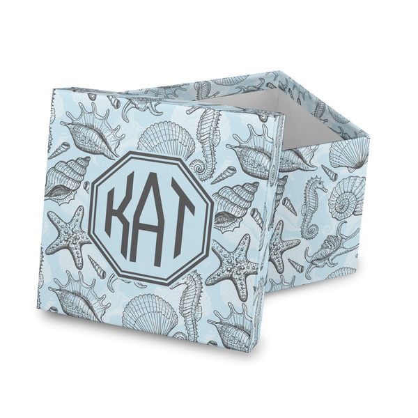 Custom Sea-blue Seashells Gift Box with Lid - Canvas Wrapped (Personalized)