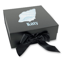 Sea-blue Seashells Gift Box with Magnetic Lid - Black (Personalized)