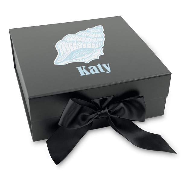 Custom Sea-blue Seashells Gift Box with Magnetic Lid - Black (Personalized)