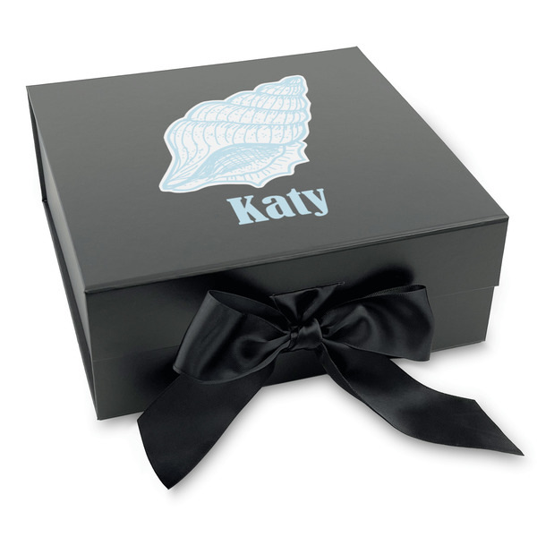 Sea-blue Seashells Gift Boxes with Magnetic Lid - Black - Front (angle)