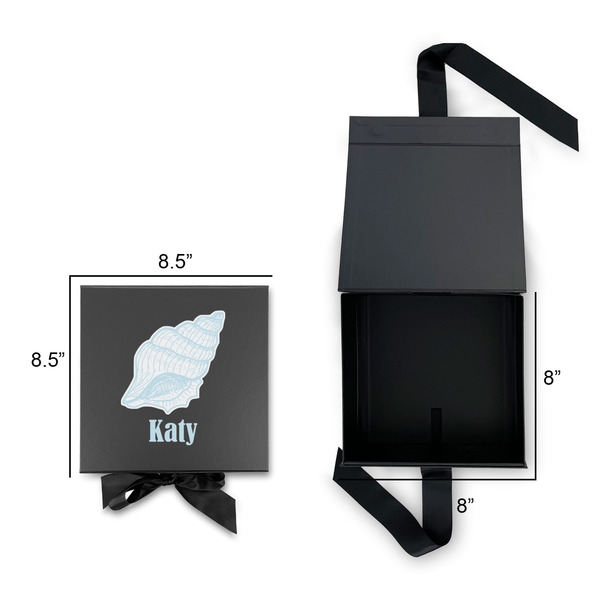 Sea-blue Seashells Gift Boxes with Magnetic Lid - Black - Open & Closed