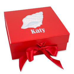 Sea-blue Seashells Gift Box with Magnetic Lid - Red (Personalized)