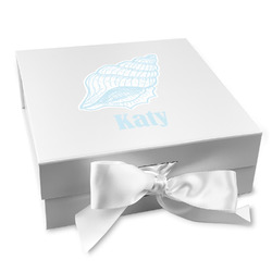 Sea-blue Seashells Gift Box with Magnetic Lid - White (Personalized)