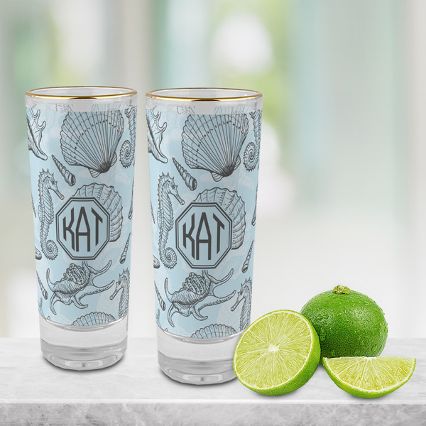 Sea-blue Seashells Glass Shot Glass - 2 oz - LIFESTYLE