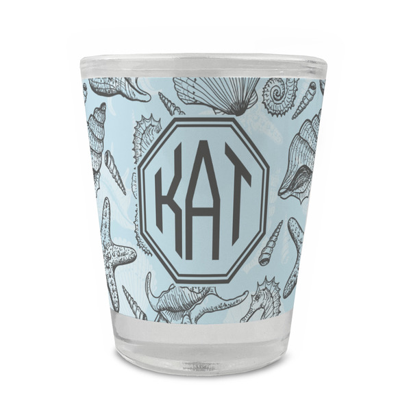Sea-blue Seashells Glass Shot Glass - Standard - FRONT