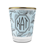 Sea-blue Seashells Glass Shot Glass - 1.5 oz - with Gold Rim - Set of 4 (Personalized)