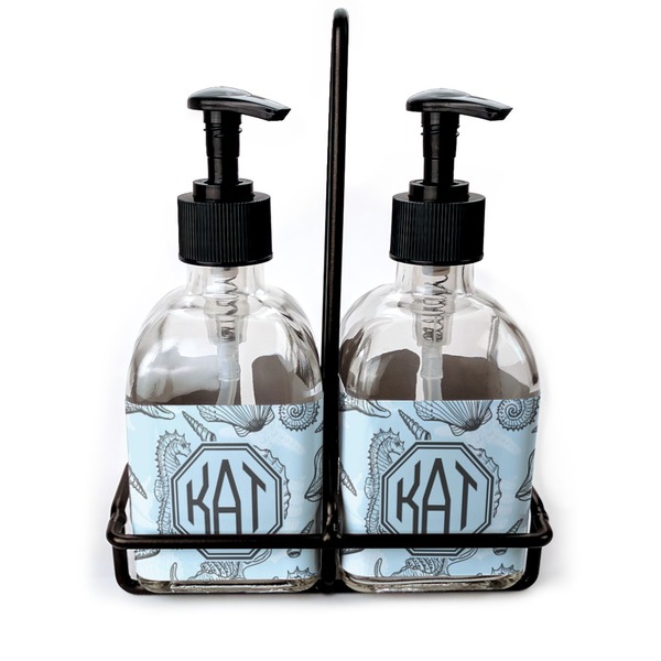 Custom Sea-blue Seashells Glass Soap & Lotion Bottles (Personalized)