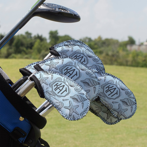 Custom Sea-blue Seashells Golf Club Iron Cover - Set of 9 (Personalized)