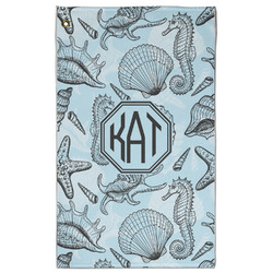 Sea-blue Seashells Golf Towel - Poly-Cotton Blend w/ Monograms