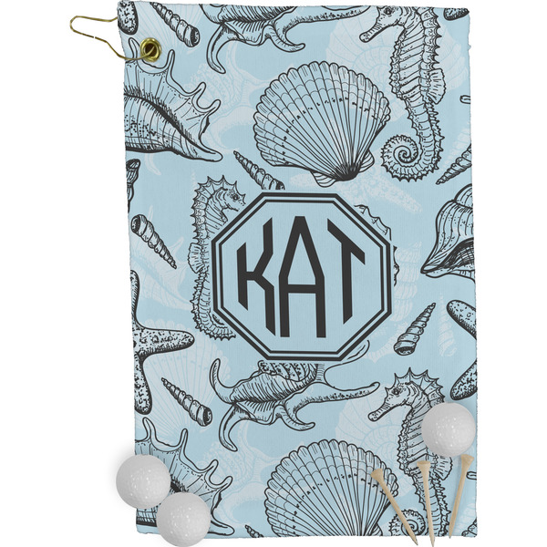 Sea-blue Seashells Golf Towel (Personalized)