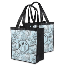 Sea-blue Seashells Grocery Bag (Personalized)