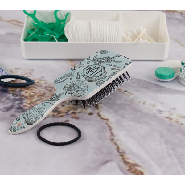 Sea-blue Seashells Hair Brush - In Bathroom