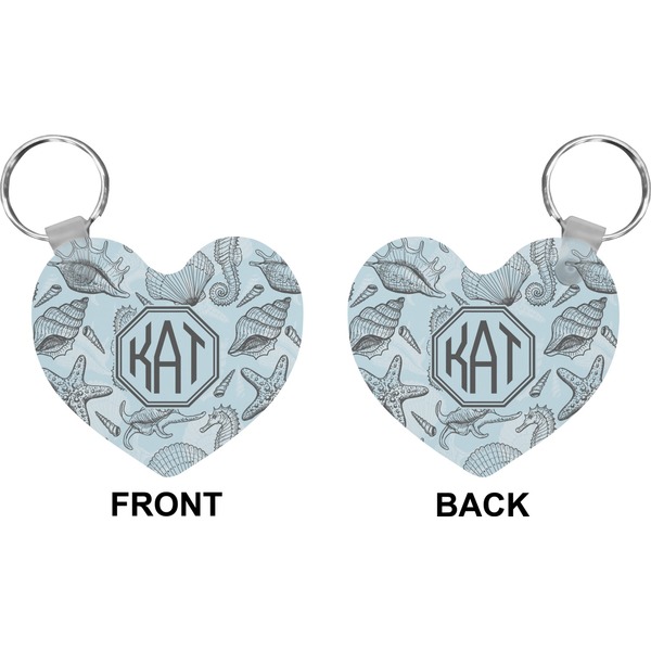 Sea-blue Seashells Heart Keychain (Front + Back)