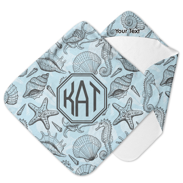 Custom Sea-blue Seashells Hooded Baby Towel (Personalized)