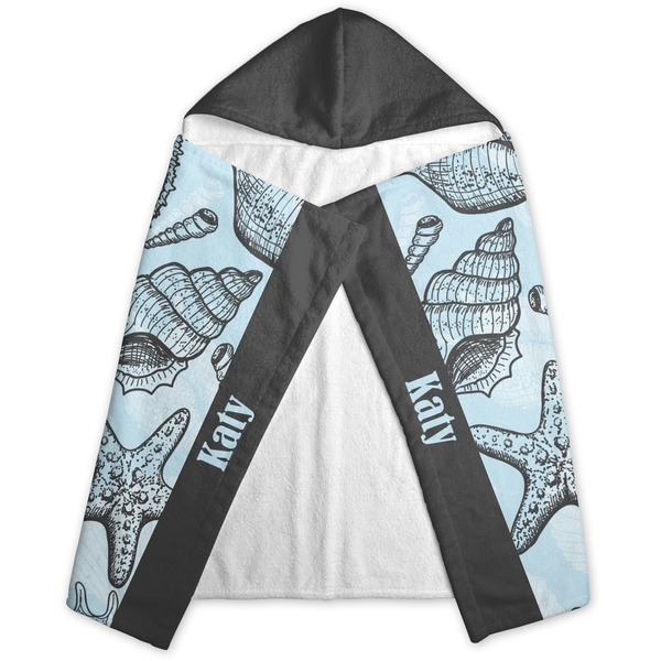 Sea-blue Seashells Hooded Towel - Folded
