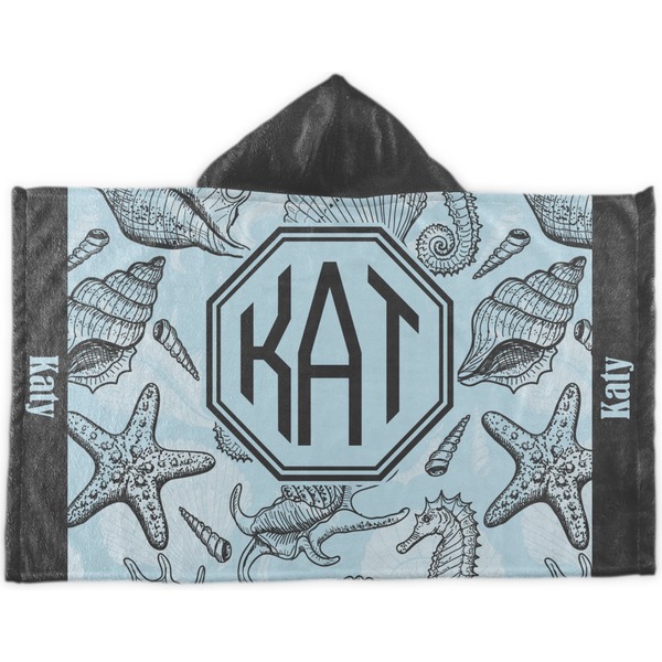 Custom Sea-blue Seashells Kids Hooded Towel (Personalized)