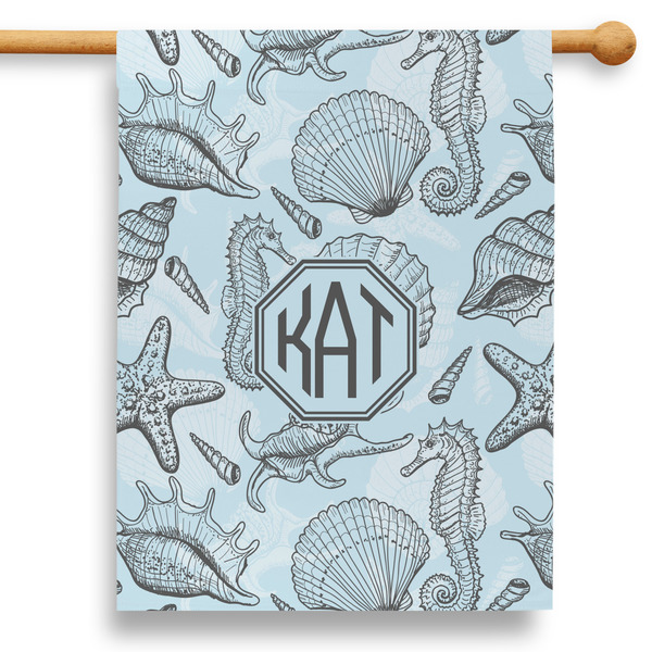 Custom Sea-blue Seashells 28" House Flag - Double Sided (Personalized)