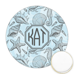 Sea-blue Seashells Printed Cookie Topper - Round (Personalized)