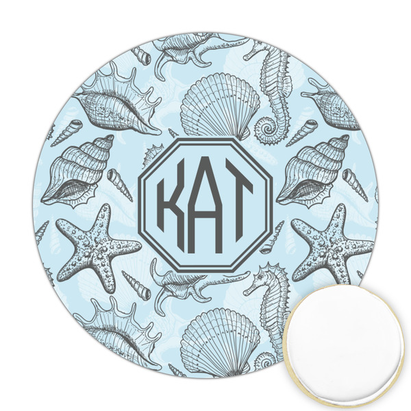 Custom Sea-blue Seashells Printed Cookie Topper - 2.5" (Personalized)