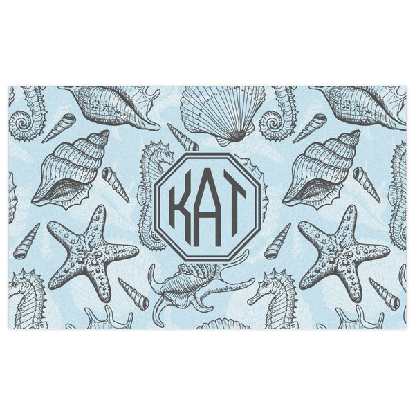 Sea-blue Seashells Indoor / Outdoor Rug - 3'x5' - Front Flat