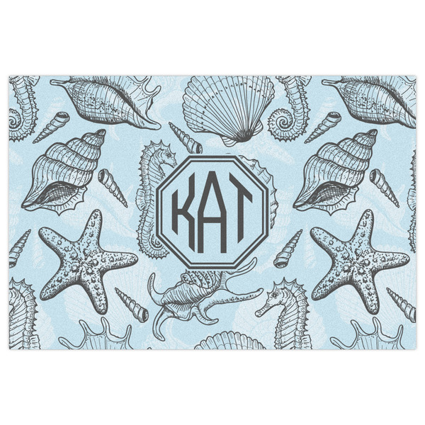 Sea-blue Seashells Indoor / Outdoor Rug - 4'x6' - Front Flat